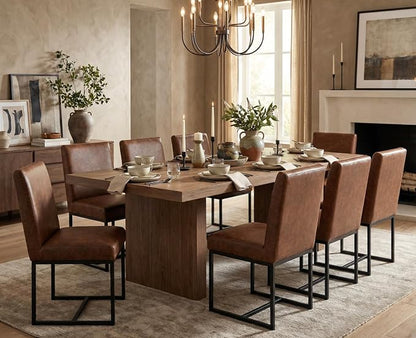 CIMOTA Modern Dining Chairs Set of 8, Leather Dining Room Chairs Upholstered Mid Century Armless Guest Side Chair with Black Base for Dining Room/Kitchen, Vintage Brown 8PCS