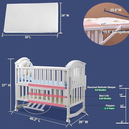 Portable Mini Baby Crib 4 in 1 with Memory Foam Mattress(38"by24") Included, Cunas para Bebes 2026 Convertible Crib 6 in1 with Foldable Storage Baby Playpen Bassinet Bedside Sleeper Bed(White)