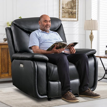 HAOMARKETS Electric Recliner Chair Set of 2, Soft PU Leather Power Recliners with Padded Backrest, Single Overstuffed Heavy Duty Reclining Sofa for Living Room Bedroom, Black