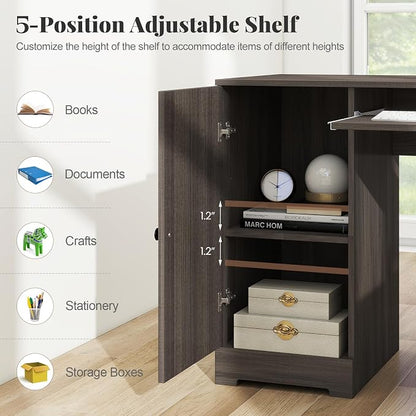 Giantex 66" L-Shaped Desk with Storage Drawers & Charging Station, Spacious Corner Computer Desk with Keyboard Tray, Adjustable Shelf, Cabinet, Huge Workspace Home Office Study Writing Desk (Grey Oak)