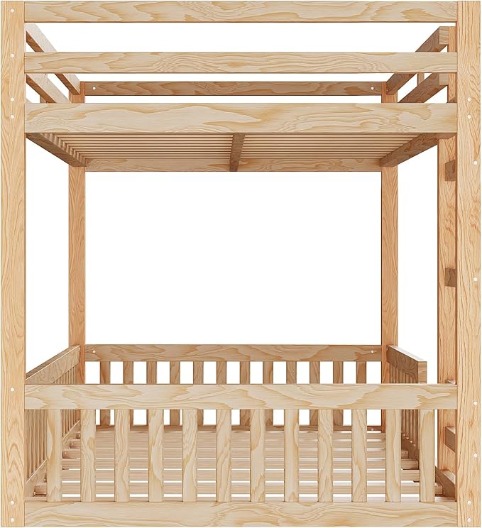 RUNNA Full Over Full Bunk Bed with Ladder, Guardrails,Natural | Full over full bunk bed with ladder,guardrails,solid wood,no box spring needed,bedrooms,guest rooms,dormitories, natural