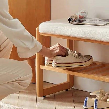 Shoe Rack Storage Bench -Beech Wood Shoe Shelf with Cushioned Seat and Organizer Compartment, Upholstered Bench Minimalist Shoe Rack Benchfor Closet, Entryway, Hallway, Bedroom(45*30*42CM, A)