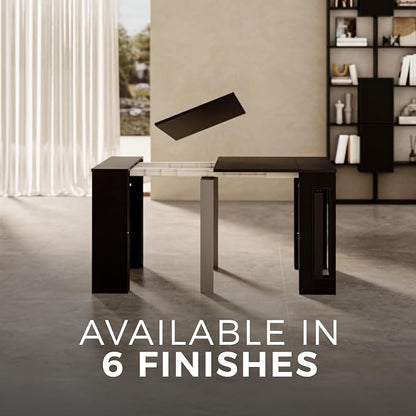 Mobili Fiver, Easy, Extendable Console Table with Extension Leaves Holder, 17.7(120.1) x35.4 in, Ashwood Black, Made in Italy
