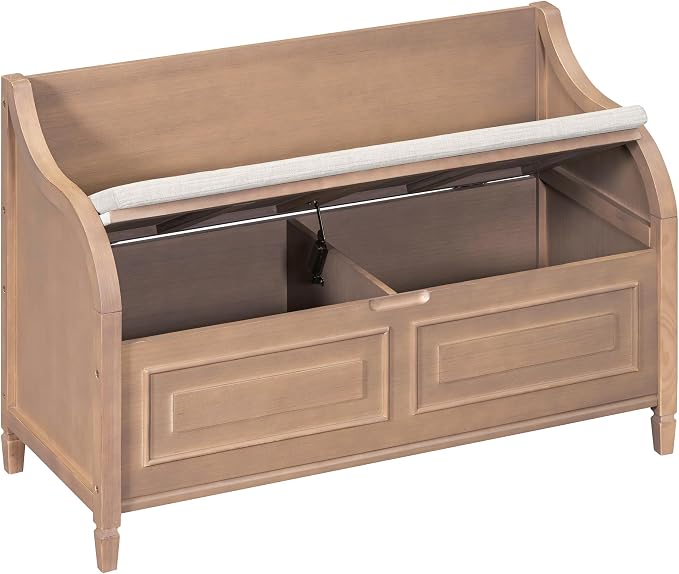 Knocbel Rustic Entry Storage Bench with Hidden Compartments and Removable Cushion, Wooden Entryway Hallway Foyer Shoe Bench Bedroom End of Bed Bench, 250lbs Weight Capacity (Brown)