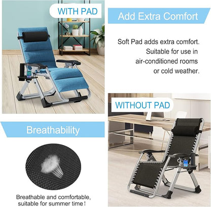 Zero Gravity Chair, Lawn Recliner, Reclining Patio Lounger Chair, Folding Portable Chaise with Detachable Soft Cushion, Cup Holder, Headrest