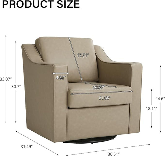 Swivel Accent Chair, Modern Round Barrel Arm Chair for Living Room, Bedroom, Comfy Club Reading Chairs for Adults (Leather Cream, Set of 1)
