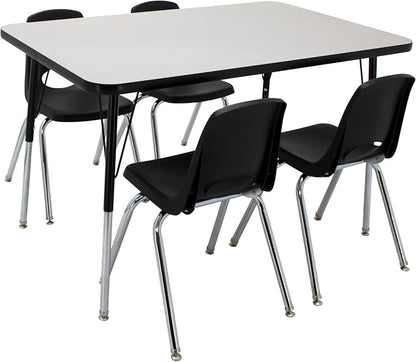 FDP Rectangle Activity School and Office Table (30 x 48 inch), Standard Legs with Swivel Glides, Adjustable Height 19-30 inches; Quick Ship Single Box - Gray Top and Black Edge