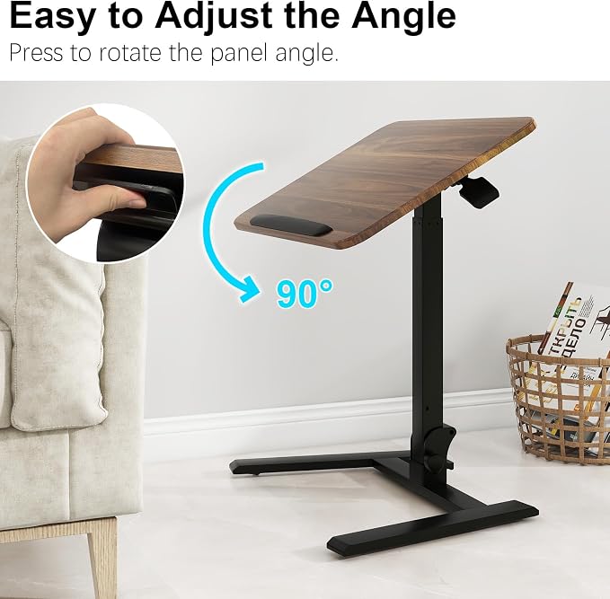 PUNCIA 25" Mobile Folding Desk, No Assembly Required Pneumatic Sit-Stand | Adjustable Height Laptop Table, 0-90° Tilt Top Computer Cart for Home Office, Small Space, Bedroom and Dorm, Retro