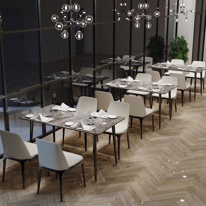 Wisfor Sintered Stone Dining Table: 47.2x27.5 Inch Grey Kitchen Table with Metal Legs - 6-Seat Breakfast Table for Dining Room, Restaurant (No Chairs)