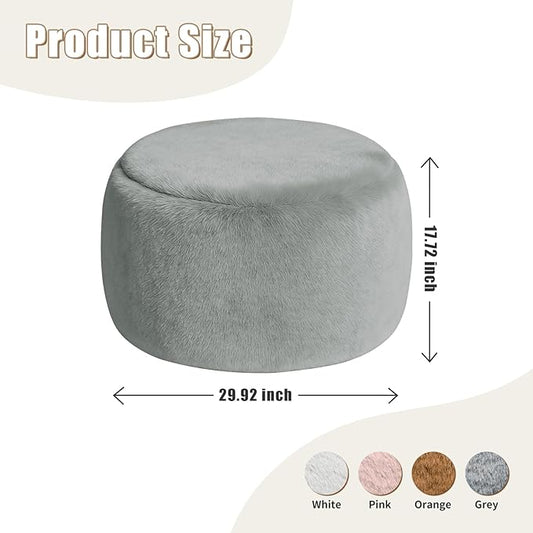 Gericco Round Pouf Ottoman Foot Rest, 29 X 18Inch Floor Poufs Footstool, A Round Modern Foam Filled Foot Stool for Living Room, Home, Nursery, Dorm (Grey, 29Inch)