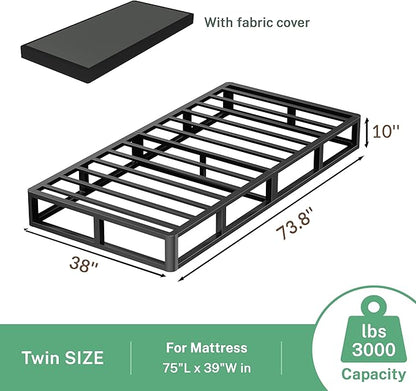 VIPSHOW 10 Inch Twin Metal Bed Frame Round Corner Low Platform Bed Frames 3000 LBS Heavy Duty Steel Slats Support Mattress Foundation No Box Spring Needed, Noise Free, Easy Assembly, Black