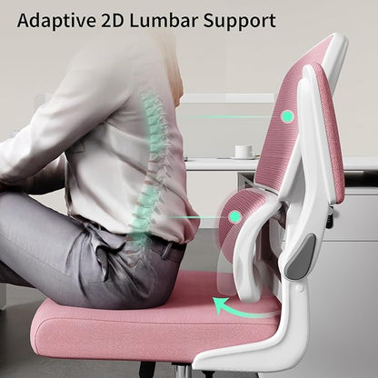 Office Chair, Ergonomic Desk Chair - Thick Cushion Adjustable Height Computer Chair with Lumbar Support and Flip-up Armrests, Pink Home Office Desk Chairs, Swivel Executive Task Chair…