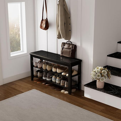 AQIMUELE Wood Shoe Rack Bench for Entryway, 2 Tier Shoe Rack for Front Door Entrance, Shoe Bench with Shoe Storage for Entryway, Bedroom, 31.5"
