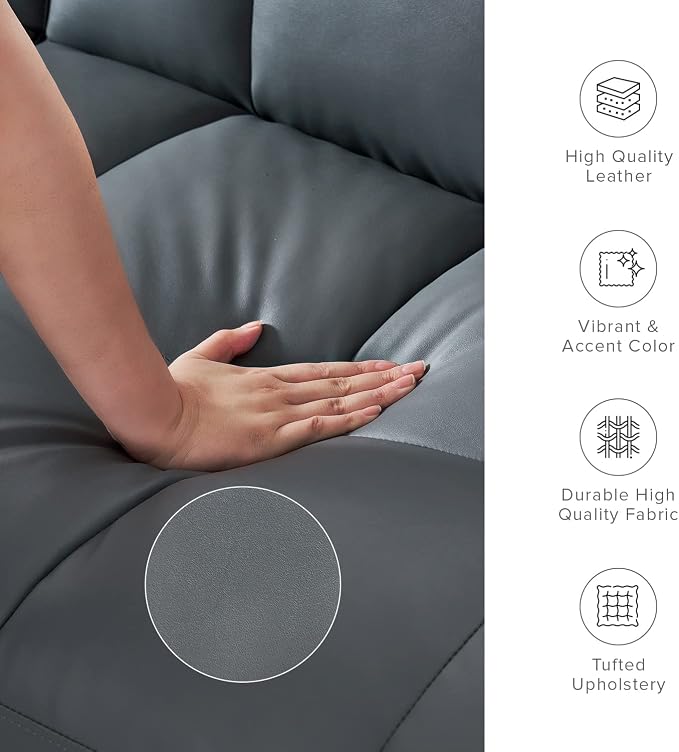 mopio Aaron 76.8" Couch, Small Futon Sofa Bed, Sleeper, Loveseat, Mid Century Modern Futon Couch, Sofa Cama, Couches for Living Room, Bedroom (Cloud Gray, Faux Leather)