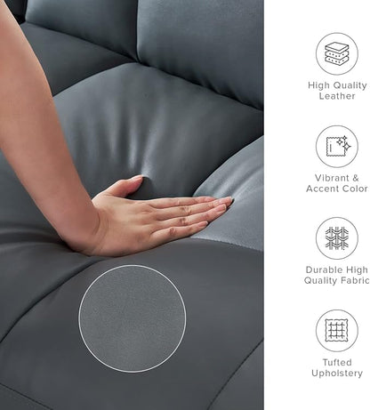 mopio Aaron 76.8" Couch, Small Futon Sofa Bed, Sleeper, Loveseat, Mid Century Modern Futon Couch, Sofa Cama, Couches for Living Room, Bedroom (Cloud Gray, Faux Leather)