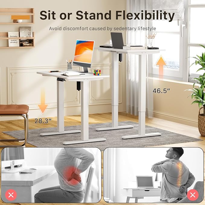 JOY worker Small Electric Standing Desk, 31.5" x 20" Whole Piece Height Adjustable Desk with Memory Controller, White Sit to Stand Workstation for Home Office