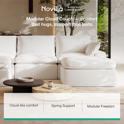 Novilla 104.3" Modular Cloud Couch, Modern Sectional Sofa with Smarts Coil® Support, Chenille Fabric, Upholstered Couch for Living Room Apartments Bedroom, No Assembly, 5 Seater, White
