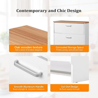 VINGLI Shoe Cabinet Storage for Entryway Ultra Slim with 2 Flip &1Drop-Down Drawers, 24.8" W Narrow Shoe Cabinet for Front Door Entrance,Freestanding Modern White Wood Shoes Organizer for Hallway