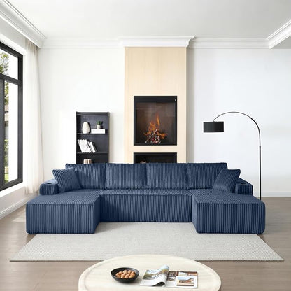 124" Modular Sectional Sleeper Sofa, Boneless Cloud Couch for Living Room, U Shaped 5 Seat Sofa with 2 Storage Pockets& 2 Cup Holders, Free Combination, No Assembly Required