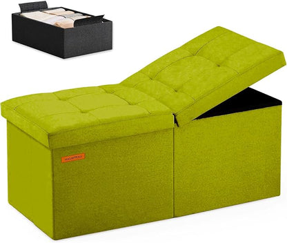 HAUSFRAU 31.5 Inches Ottoman with Storage Bench, Folding Ottoman Bench Small Foot Rest Stool, Bedroom Bench with Flipping Lid, Linen Avocado