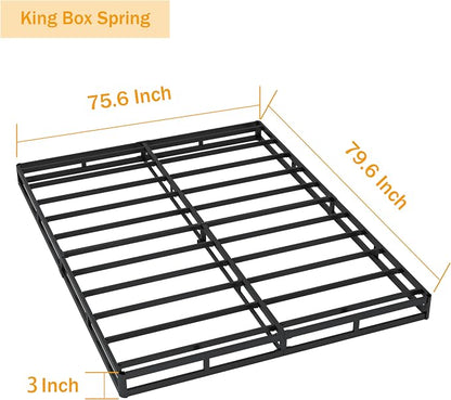SHLAND Box Spring King - 3 Inch Heavy Duty Low Profile Metal King Box Springs for Bed, Mattress Foundation, Easy Assembly,Easy Clean Cover
