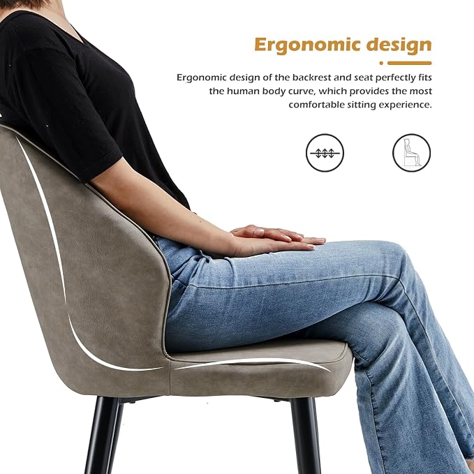 CLIPOP Dining Chairs Set of 6, Faux Leather Dining Chairs, Mid-Century Modern Dining Room Chairs, Upholstered Kitchen Chairs, Metal Legs/Backrest, Accent Leisure Chair for Guest Reception Room - Grey