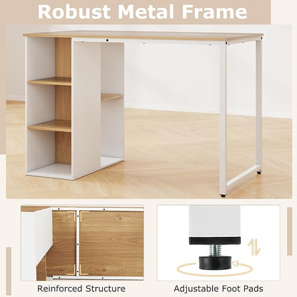 Tangkula Computer Desk with Storage Shelves, Home Office Desk with 5 Side Shelves & Metal Frame, Space Saving Laptop PC Desk, Writing Study Desk, Modern Vanity Desk for Bedroom (Natural)