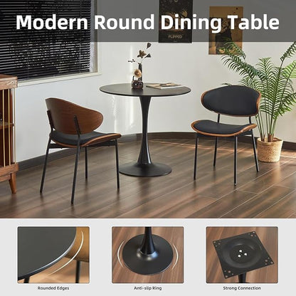 Round Dining Table, 24" Circle Tulip Table with Thickened Tabletop & Metal Pedestal, Mid Century Modern Bistro Table for Kitchen, Small Places, Living Room, Cafe (Black)