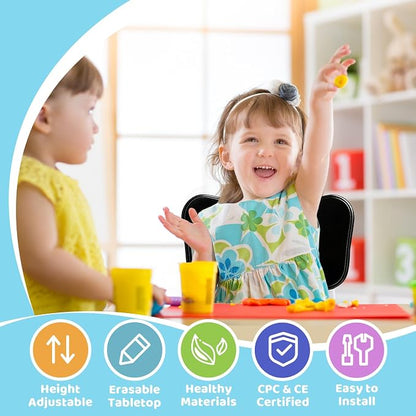 FUNLIO Kids Table and 4 Chairs Set, Height Adjustable Toddler Table and Chair Set for Ages 3-8, Easy to Wipe Arts & Crafts Table, for Classrooms/Daycares/Homes, CPC & CE Approved (5-Piece Set) - Black