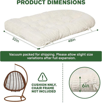 idee-home Egg Chair Cushion Replacement, Tufted Hanging Egg Chair Cushions | Oversized Wicker Swing Cushion with Corduroy Cover for Indoor Hammock Basket Chair, Beige (Chair Not Included), 48x32 Inch