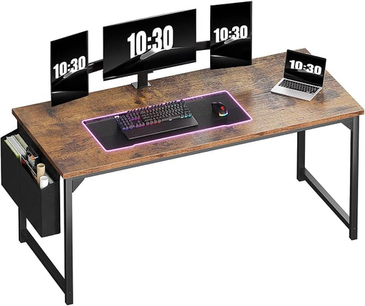 OLIXIS Computer Desk, 63 Inch Home Office Desks for Small Spaces, Writing Craft Study Gaming Table for Bedroom, Modern Computer Workstation with Storage Bag, Rustic Brown
