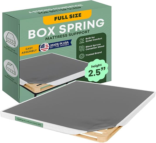 Greaton, 2.5” Full Size Box Spring Only for Full Size Bed – Amish-Made in the USA – Solid Wood Mattress Foundation with Stable & Quiet Support – Flat-Packed & Easy Assembly – White