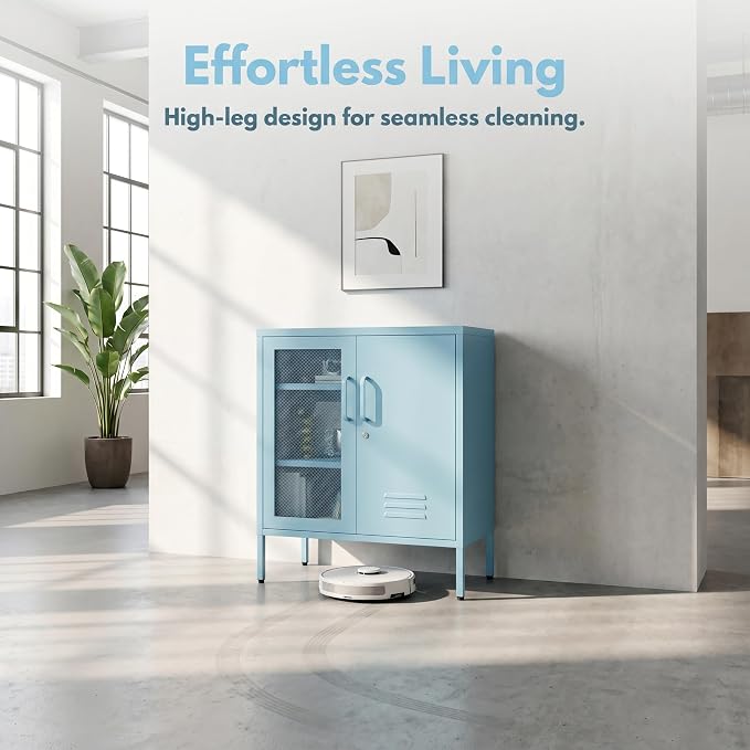 Recessed Double Adjustable Shoe Cabinet with Lock Steel Storage Cabinet for Foyer Living Room Bathroom Kitchen Blue Size：33" H x 29.5" W x 13.8" D