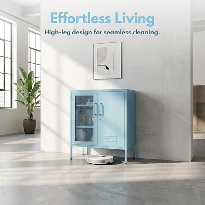 Recessed Double Adjustable Shoe Cabinet with Lock Steel Storage Cabinet for Foyer Living Room Bathroom Kitchen Blue Size：33" H x 29.5" W x 13.8" D