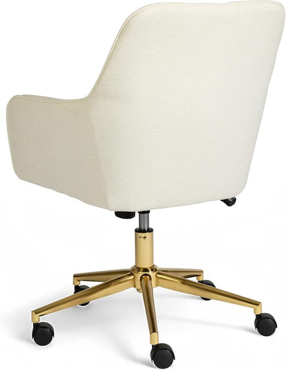 Martha Stewart Rayna Swivel Task Chair with Flared Arms for Home Office in Off White Fabric with Polished Brass Frame
