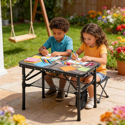 Mini Folding Camping Table - 2ft RV Space-Saving Table& Kids Toy/Learning Desk, Anti-Stain Desktop for Outdoor Glamping/Picnic/Patio & Indoor Decor (Lava Black)