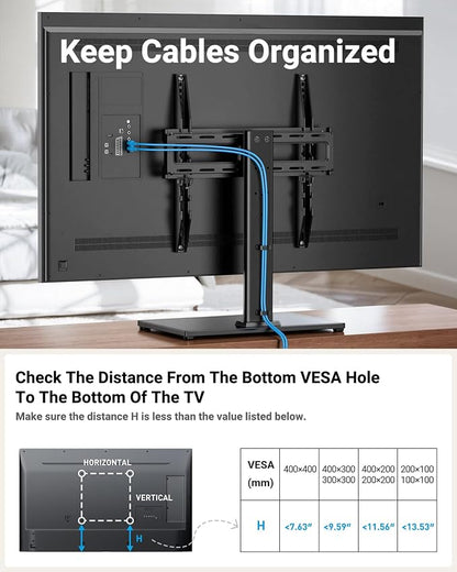 PERLESMITH Universal Swivel TV Stand Legs for 24-60 inch LCD LED TVs, Height Adjustable Television Mount Stand with Tempered Glass Base, Universal VESA Mount 400×400mm, Holds up to 88lbs, PSTVS09