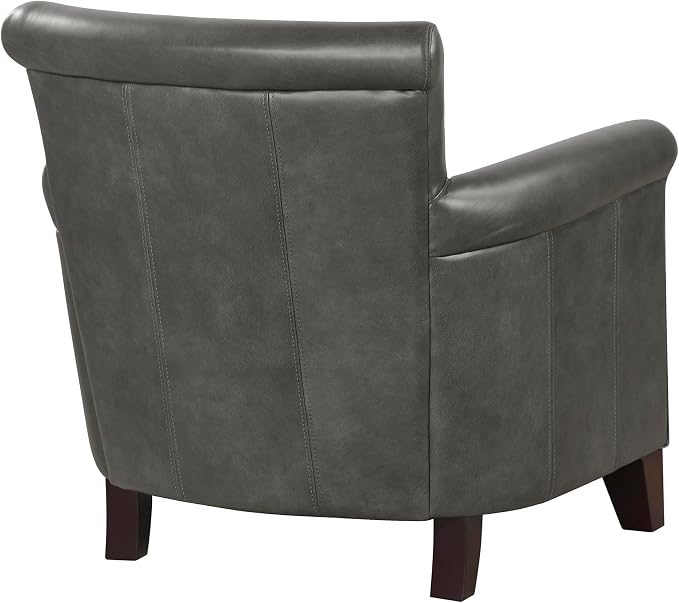 Lexicon 100% Top Grain Genuine Leather Chair, Leather Accent Chairs for Living Room, Solid Wood Frame, Rolled Armrest & Nailhead Trim, Comfy Reading for Bedroom, Office, Waiting Room, Gray