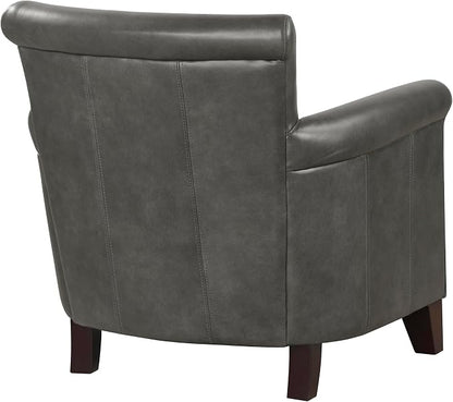 Lexicon 100% Top Grain Genuine Leather Chair, Leather Accent Chairs for Living Room, Solid Wood Frame, Rolled Armrest & Nailhead Trim, Comfy Reading for Bedroom, Office, Waiting Room, Gray