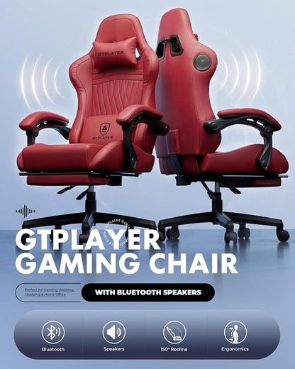 GTPLAYER Gaming Chair with Speakers, Video Game Chairs with Footrest, PC Gamer Chairs for Adults - Padded High Back Ergonomic Reclining Silla Gamer, Linkage Armrest, Ace Pro, Wine Red New