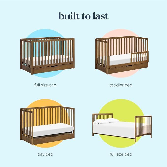 Carter’s by Davinci Colby 4-in-1 Convertible Crib w/Trundle Storage - GREENGUARD Certified, Convertible Baby Crib to Toddler Bed, Daybed, Full-Size Bed - 4 Adjustable Mattress Heights, Walnut
