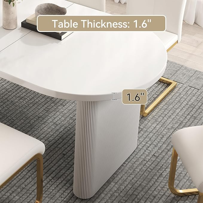 homary Extendable Oval Dining Table 63"-79", Japandi Style Kitchen Table for 4-6 People, Double Pedestal Base, Space-Saving Design for Family Gatherings, Holiday Dinners (Table Only)