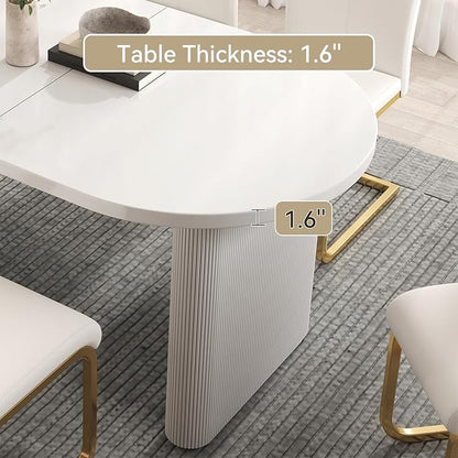 homary Extendable Oval Dining Table 63"-79", Japandi Style Kitchen Table for 4-6 People, Double Pedestal Base, Space-Saving Design for Family Gatherings, Holiday Dinners (Table Only)