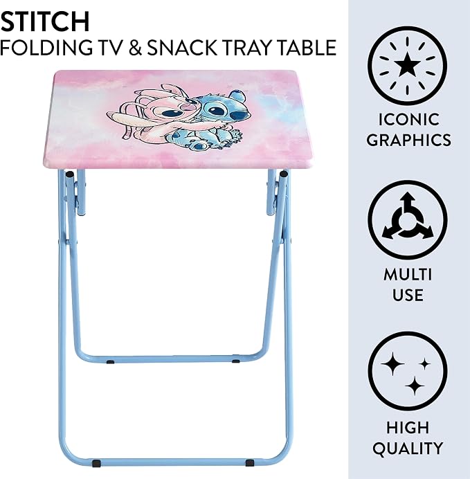 Disney Stitch Folding Tray Table,Portable Snack & Laptop Table, Compact Space-Saving Design for Kids & Teens, Lightweight Indoor Table for Bedroom, Dorm, or Playroom