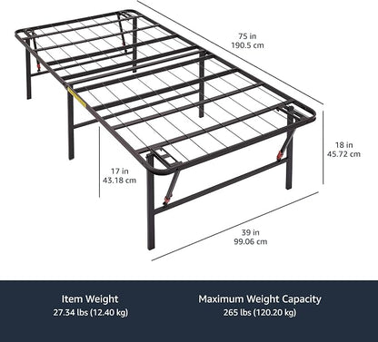 Amazon Basics Foldable Metal Platform Bed Frame, Noise-Free Mattress Foundation with Tool-Free Assembly, 18 Inches High, Sturdy Steel Frame, No Box Spring Needed, Twin Size, Black