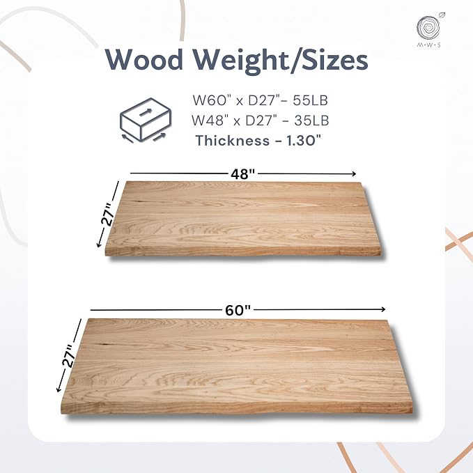 White Oak Solid Wood Table Top - Live Edge Wood Slab for Desktop, Countertop, Laundry, DIY Tabletop, Desk Top - 27" D x 60" W, Fully Finished and Scratch Resistant