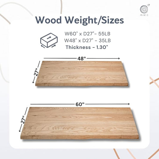 White Oak Solid Wood Table Top - Live Edge Wood Slab for Desktop, Countertop, Laundry, DIY Tabletop, Desk Top - 27" D x 60" W, Fully Finished and Scratch Resistant