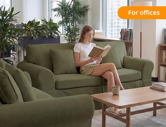 Mistpeople Modern Loveseat Sofa Couch, Upholstered Comfy Sofa with Pillows & Armrests, Deep Seating Couch with Removable Cover for Living Room Bedroom Apartment Office Small Spaces, Green 2 Seats