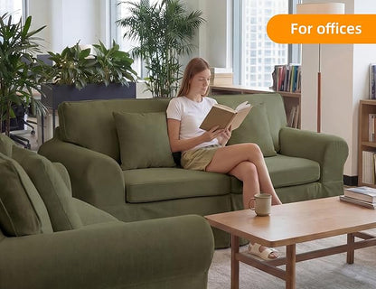 Mistpeople Modern Loveseat Sofa Couch, Upholstered Comfy Sofa with Pillows & Armrests, Deep Seating Couch with Removable Cover for Living Room Bedroom Apartment Office Small Spaces, Green 2 Seats