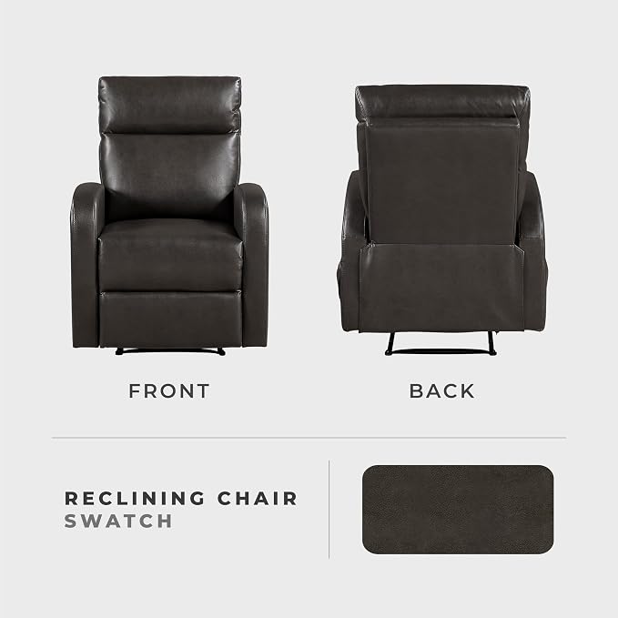 Lexicon Manual Recliner Chair, Faux Leather Reclining Chair, Wall Hugger, Track Arms, Magazine Pockets, Manual Recliner for Living Room/Office/Apartment, Easy Assembly, Espresso